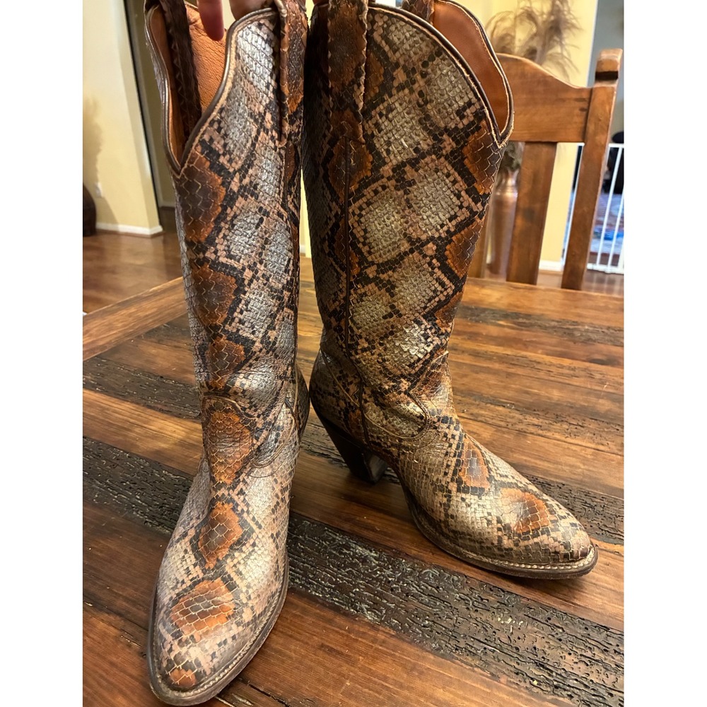 Idyllwind Brown and Cream Snakeskin-Print Heeled Cowboy Boots - Picture 3 of 4